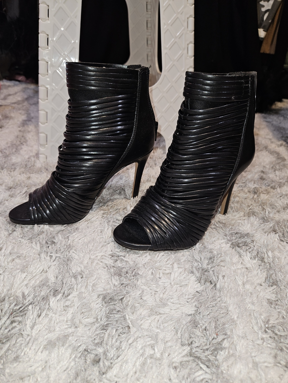 BCBGMaxAzria Black Ruched Peep-Toe Ankle Booties